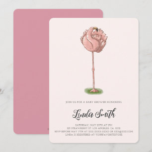 Convites Chuveiro de Bebê Menina Flamingo Rosa Fofa