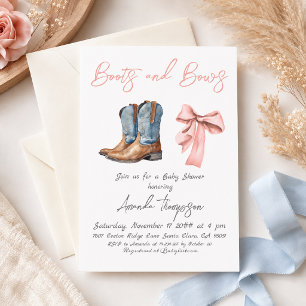 Convites Chuveiro de Bebê Menina Rosa Elegante Botas e Laço
