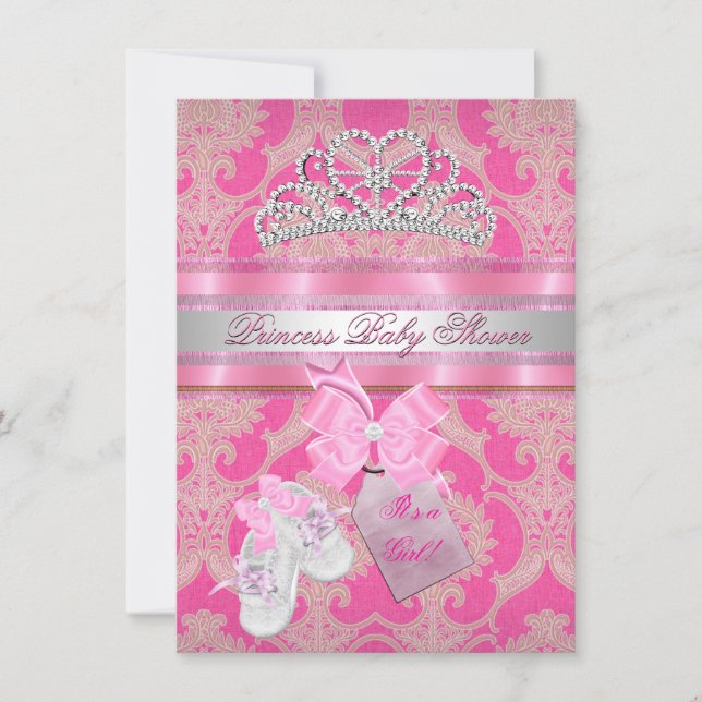 Convites Chuveiro de Bebê Menina Tiara Princesa Rosa Branco (Frente)
