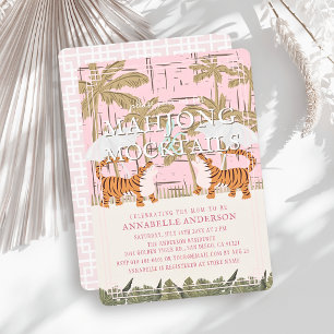 Convites Chuveiro de Bebê Menina Tigers Pink Chinoiserie Ma