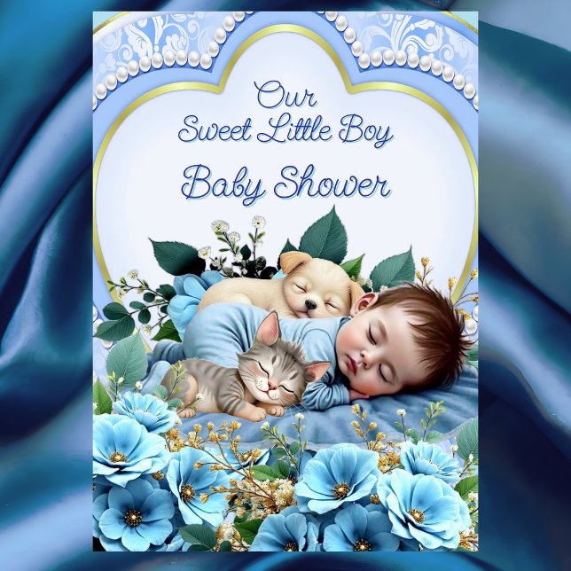 Convites Chuveiro de Bebê Menino Azul Fofo Doce Cachorrinho (Criador carregado)