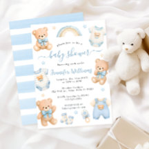 Chuveiro de Bebê Menino Boho Urso de Pelúcia Azul
