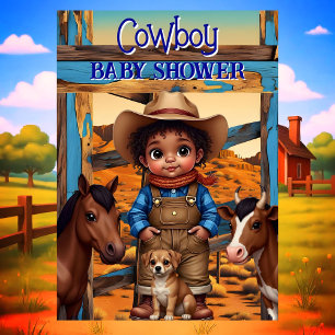 Convites Chuveiro de Bebê Menino Cowboy Etílico Cavalos Vac
