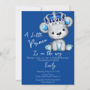 Convites Chuveiro de Bebê Menino Urso Azul Real Fofo