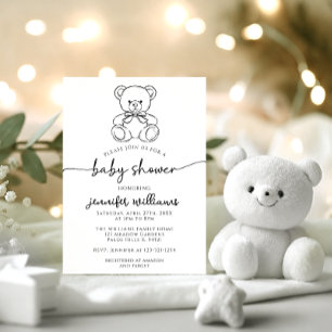Convites Chuveiro de Bebê Menino Urso Teddy Simples e Fofo