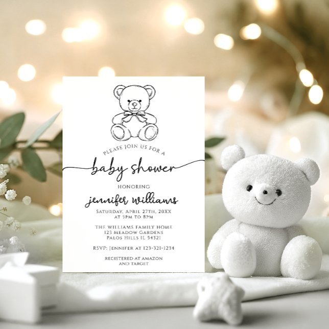 Convites Chuveiro de Bebê Menino Urso Teddy Simples e Fofo  (Criador carregado)