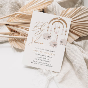 Convites Chuveiro de Bebê Móvel de Ovelha Rosa Boho Blush