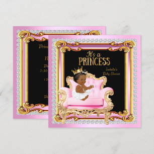 Convites Chuveiro de Bebê Princesa Cadeira Prata Rosa Doura