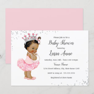 Convites Chuveiro de Bebê Princesa Étnica Brilhante Rosa