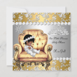 Convites Chuveiro de Bebê Princesa Menina Dourado Prata Flo