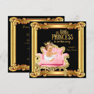 Convites Chuveiro de Bebê Princesa Preto Rosa Dourado Cadei