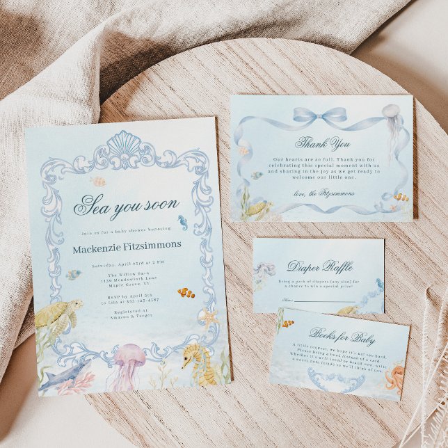 Convites Chuveiro de Bebê Rococó Sea You Soon (Sea You Soon Rococo Baby Shower Invitation )