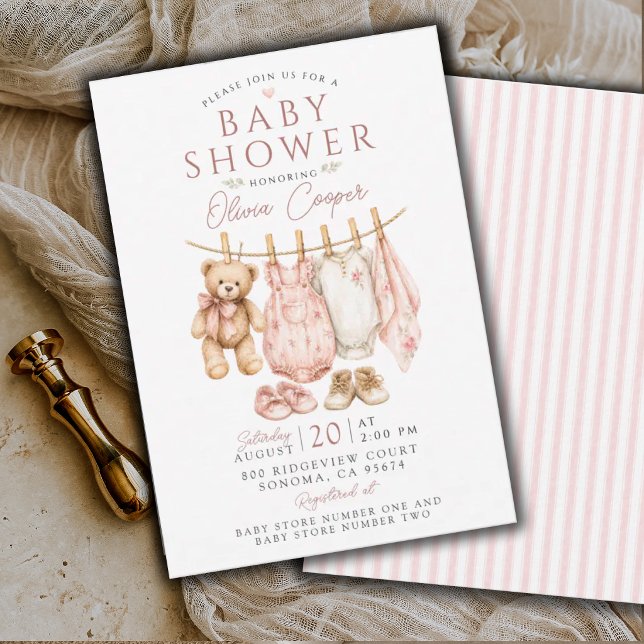 Convites Chuveiro de Bebê Roupa de Bebê Rosa Menina (Criador carregado)