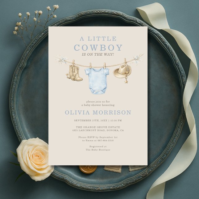 Convites Chuveiro de Bebê Roupa de Cowboy Bebê a Caminho (Criador carregado)