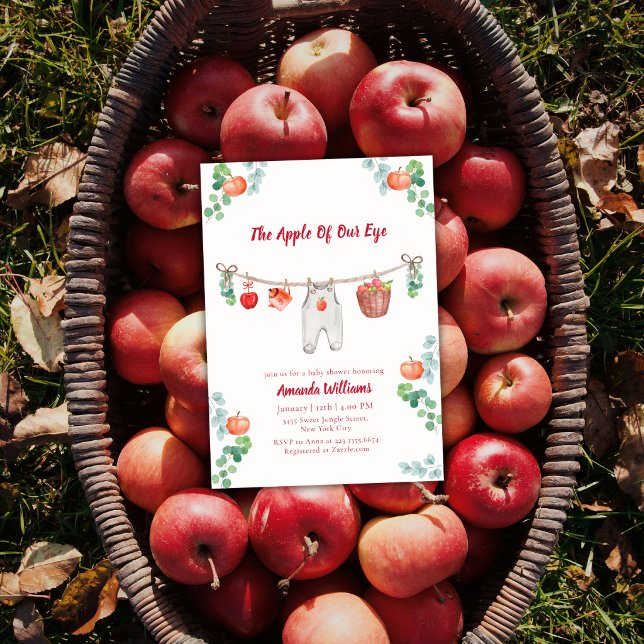 Convites Chuveiro de Bebê Roupas de Varal Botânico Maçã dos (Apple Of Our Eye Botanical Clothesline Baby Shower Invitation)
