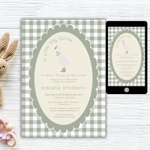 Convites Chuveiro de Bebê Sage Green Gingham Silly Goose