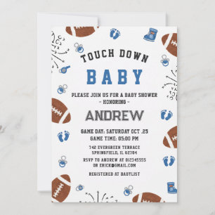 Convites Chuveiro de Bebê Touchdown Personalizado Futebol A