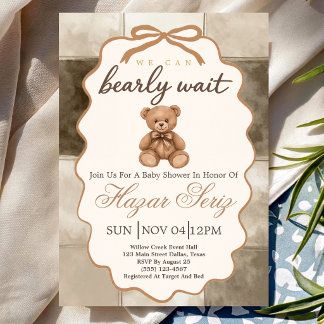 Convites Chuveiro de Bebê Urso Mal Mal Espera Teddy Bear Ne