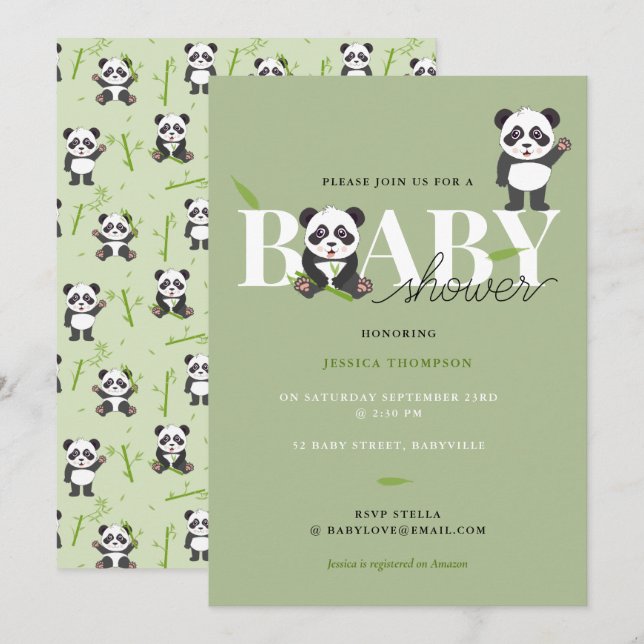 Convites Chuveiro de Bebê Urso Panda Fofo Kawaii Neutro (Frente/Verso)
