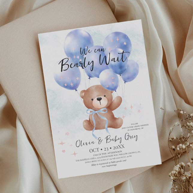 Convites  Chuveiro de Bebê Urso Teddy Aquarela Fofa  (Criador carregado)