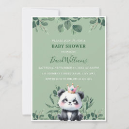 Convites Chuveiro de Bebê Verde Folhagem Panda Fofo
