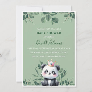 Convites Chuveiro de Bebê Verde Folhagem Panda Fofo