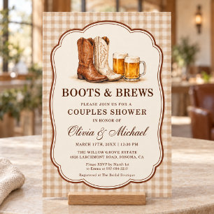 Convites Chuveiro de Casais Boots & Brews Xadrez