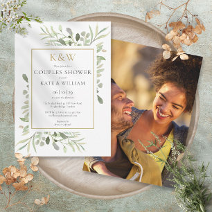 Convites Chuveiro de Casais com Monograma Dourado Chic e Fo