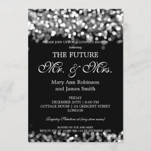 Convites Chuveiro de Casais Mr Mrs Elegante Luzes Prateadas