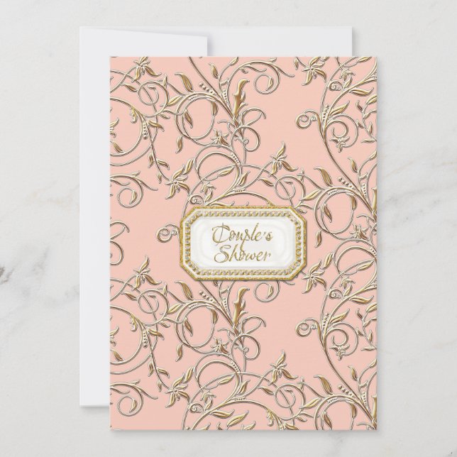 Convites Chuveiro de Casais Rosa Glam Old Hollywood Regency (Frente)