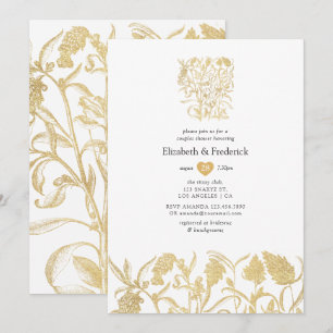 Convites Chuveiro de Casal Floral Dourado Chic