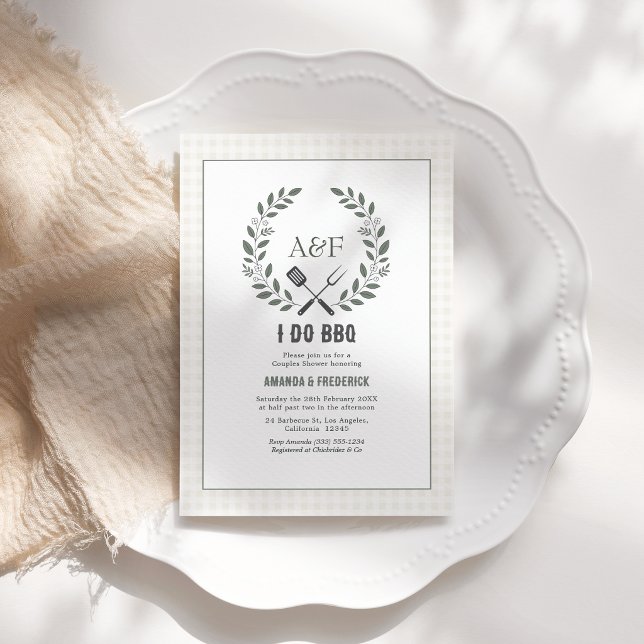 Convites Chuveiro de Casal Rústico Elegante Monograma Eu Fa (Rustic Elegant Monogram I Do BBQ Couples Shower Invitation)