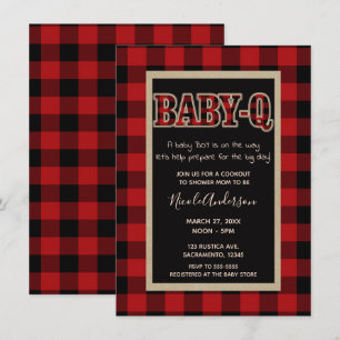 Convites Chuveiro de Churrasco BABY Q Xadrez Vermelho Count