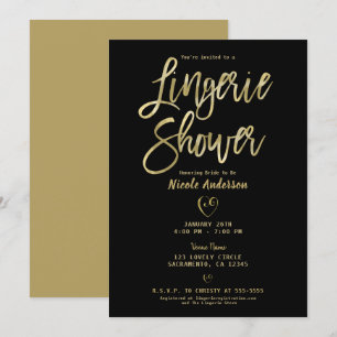 Convites Chuveiro de lingerie minimalista moderna preta e d