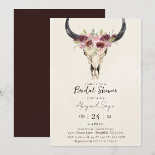 Convites Chuveiro de Noiva Boho Floral Caveira de Vaca Borg
