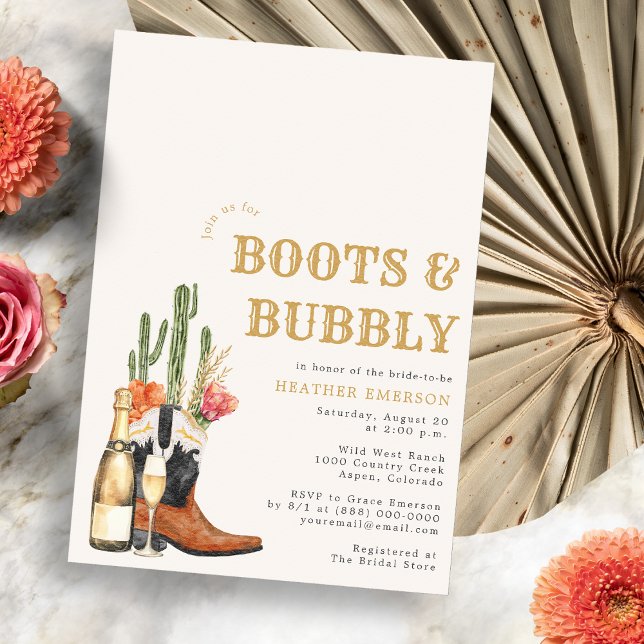 Convites Chuveiro de Noiva Botas e Bolhas (Champagne Boots and Bubbly Bridal Shower Invitation
)