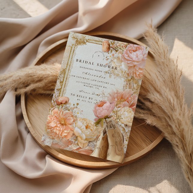 Convites Chuveiro de Noiva Botas Peach Meadow (Criador carregado)