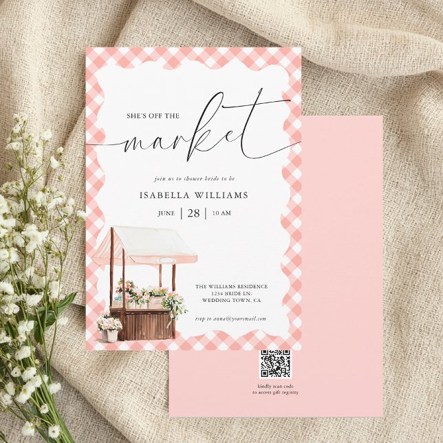 Convites Chuveiro de Noiva Caprichoso Fora do Mercado (The front and back of the invitation are shown at a 5x7 inch. Choose size, paper, + corner style.)