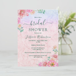 Convites Chuveiro de Noiva Chic Verde e Rosa Floral Aquarel