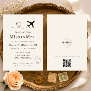 Convites Chuveiro de Noiva Código QR de Miss para Mrs