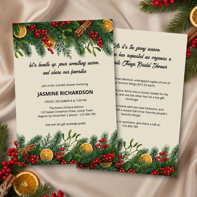 Convites Chuveiro de Noiva Coisas Favoritas de Guarlanda de (Favorite Things Winter Bridal Shower Invitation by Darling & May)