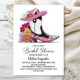 Convites Chuveiro de Noiva com Botas Rosa e Chapéu Derby