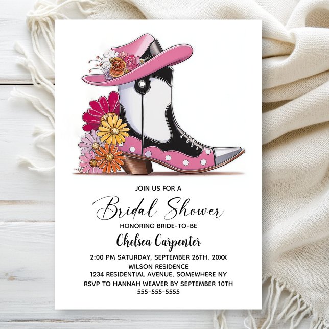 Convites Chuveiro de Noiva com Botas Rosa e Chapéu Derby (Criador carregado)