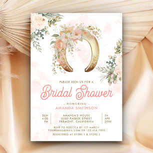 Convites Chuveiro de Noiva com Floral Rosa e Ferradura Dour