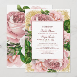 Convites Chuveiro de Noiva com Flores Cor-de-Rosa Elegantes