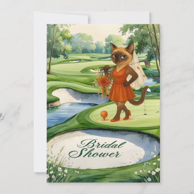 Convites CHUVEIRO DE NOIVA DE GOLFE para amante de gatos go (Frente)