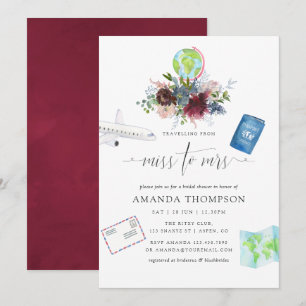 Convites Chuveiro de Noiva Floral Burgundy e Azul Marinho