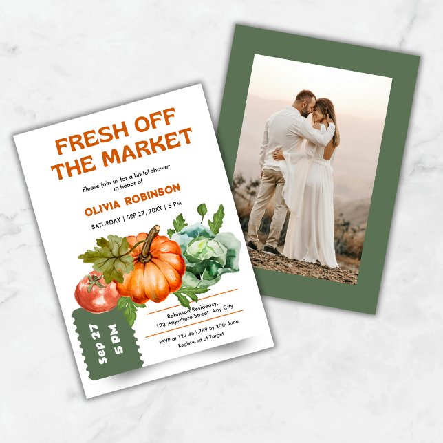 Convites Chuveiro de Noiva Foto Fresco do Mercado (Farmers Market Fresh Off the Market Photo Bridal Shower Invitation )