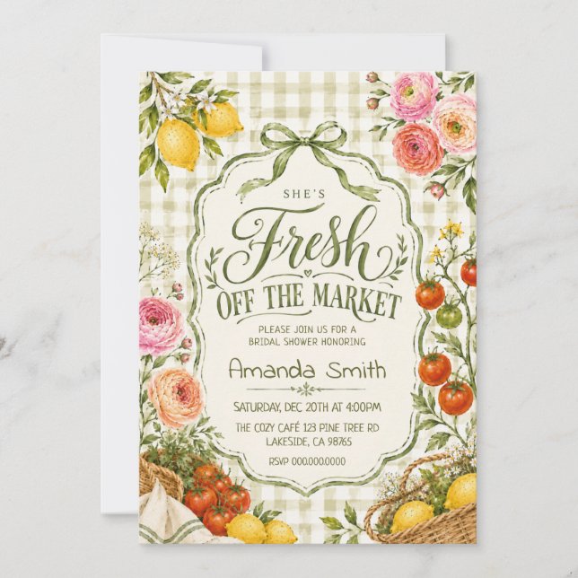 Convites Chuveiro de Noiva Fresh Off the Market (Frente)