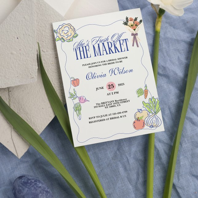 Convites Chuveiro de Noiva Fresh Off the Market Caprichoso  (fresh off the market bridal shower invitations whimsical  quirky fruits and vegetables  )